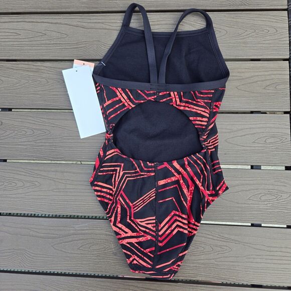 TYR The Finals Women MAIZE Swimsuit Butterfly Back Red 1 Piece- Size 28 New - Picture 2 of 3